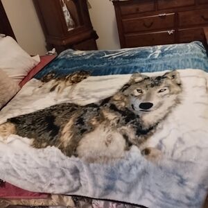Wildlife Wolf Fleece Blanket - Brown and White